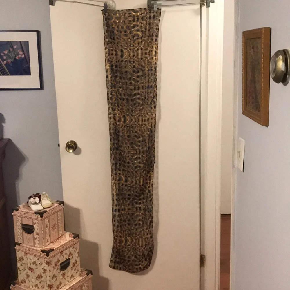 Animal print semi sheer scarf metallic detail